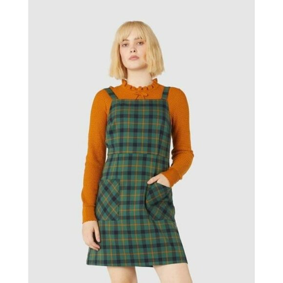 PRINCESS Highway Claudia Check Pinny Dress Green Plaid Pockets Lined Size 10 NWT - Picture 1 of 14